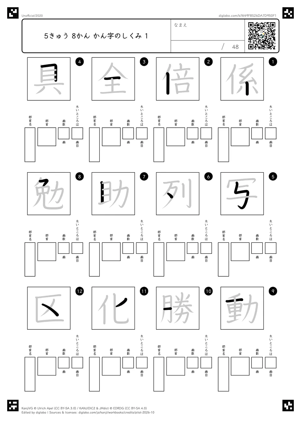 5きゅう 8かん かん字のしくみ 1の紙面
