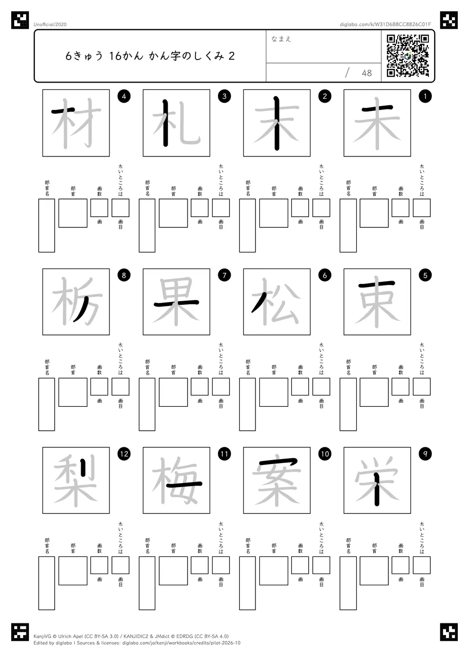 6きゅう 16かん かん字のしくみ 2の問題