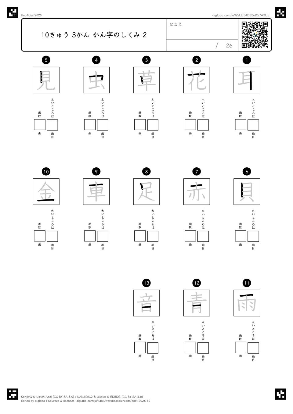 10きゅう 3かん かん字のしくみ 2の紙面