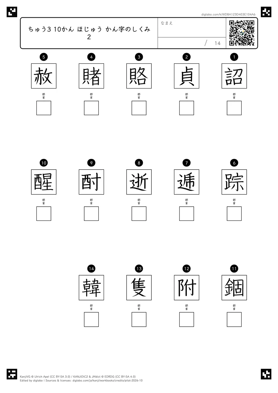 ちゅう3 10かん ほじゅう かん字のしくみ 2の紙面