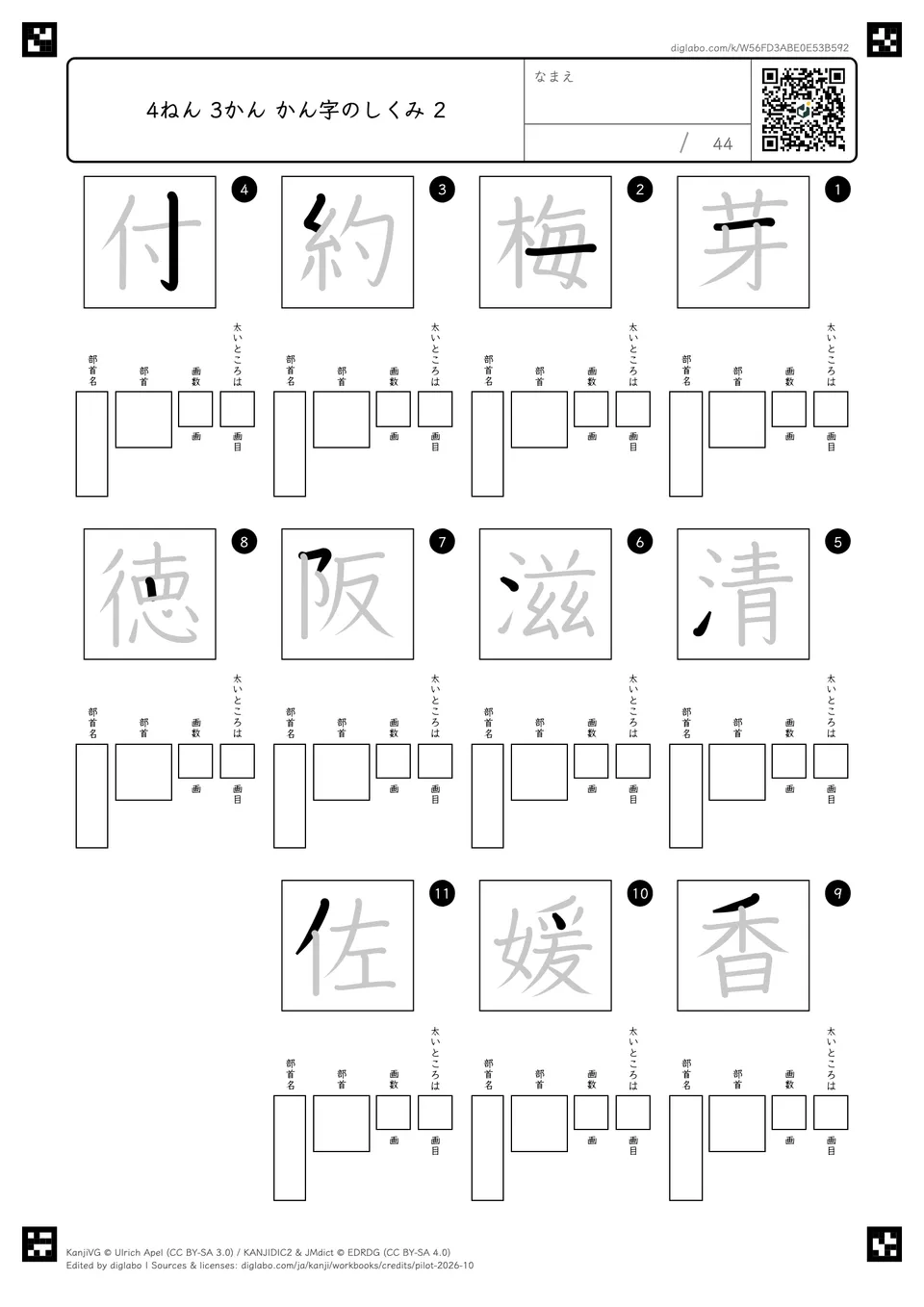 4ねん 3かん かん字のしくみ 2の紙面