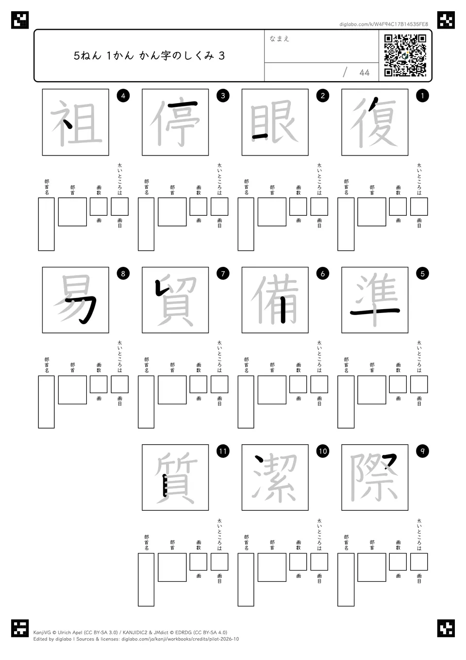 5ねん 1かん かん字のしくみ 3の紙面