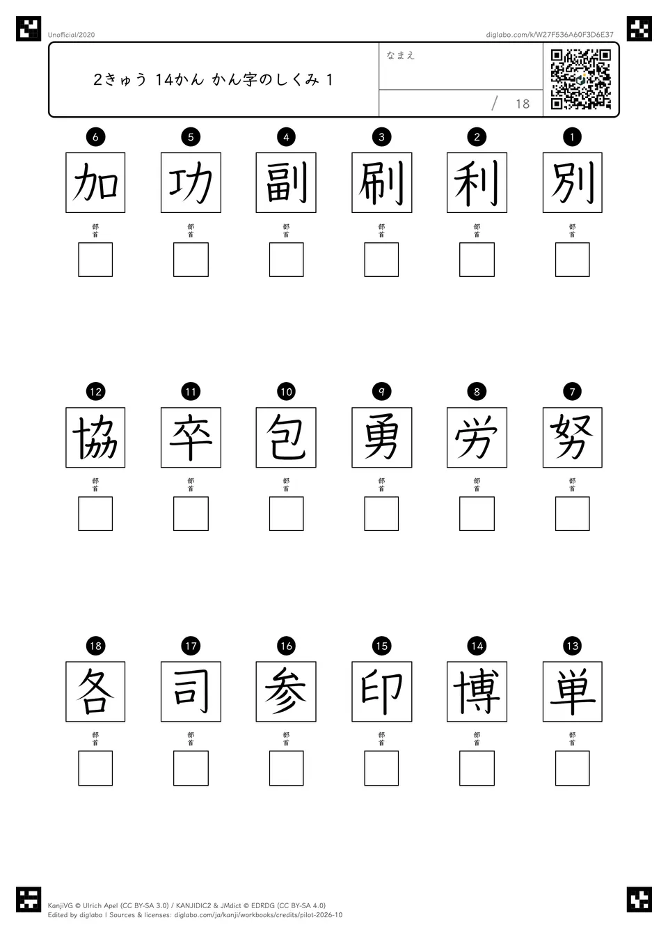 2きゅう 14かん かん字のしくみ 1の問題
