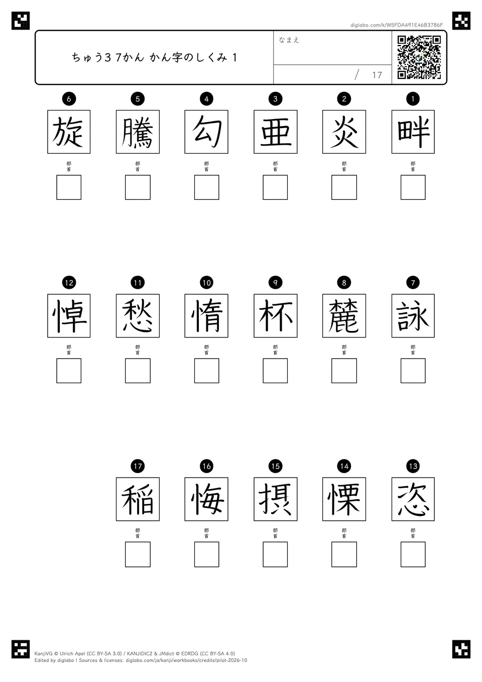 ちゅう3 7かん かん字のしくみ 1の問題