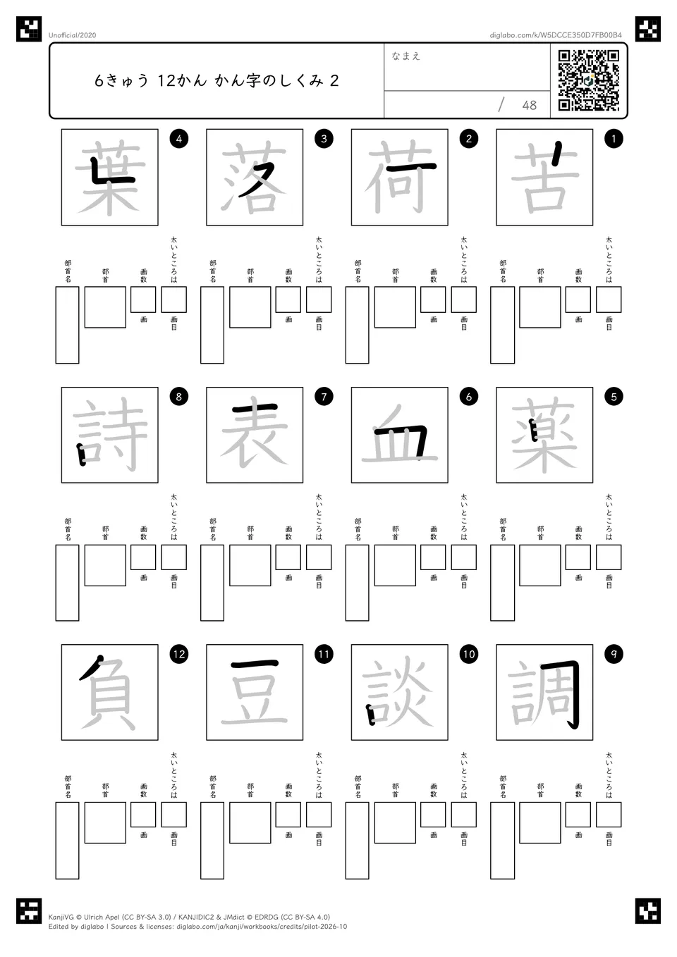 6きゅう 12かん かん字のしくみ 2の問題