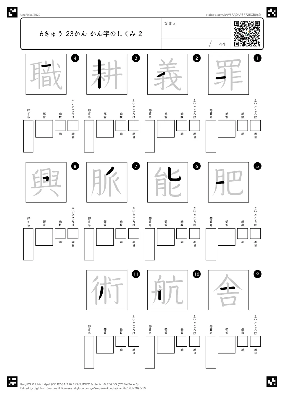 6きゅう 23かん かん字のしくみ 2の問題