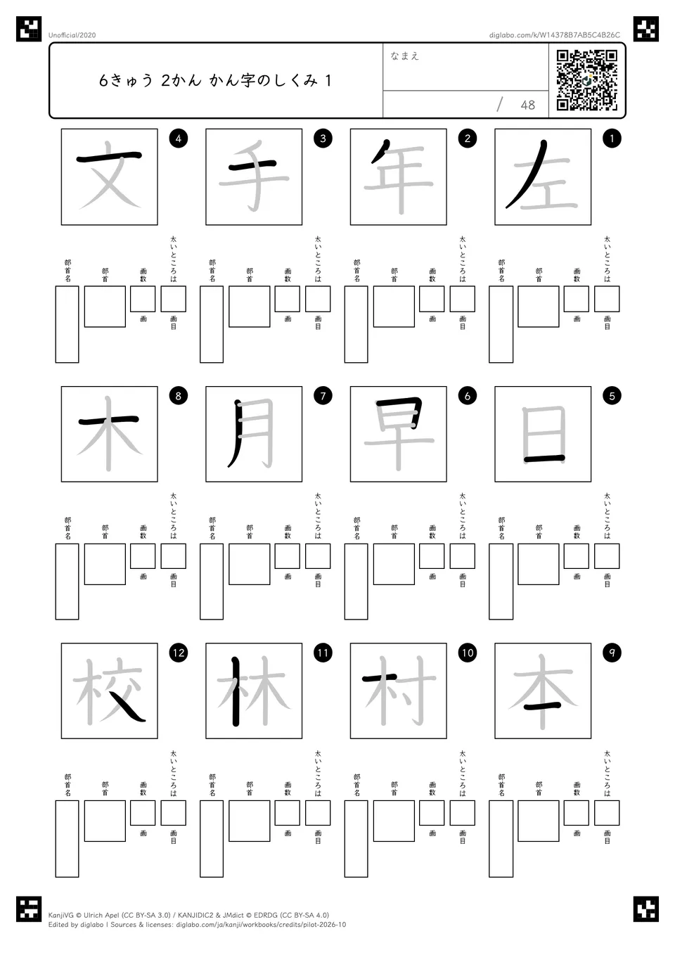 6きゅう 2かん かん字のしくみ 1の紙面