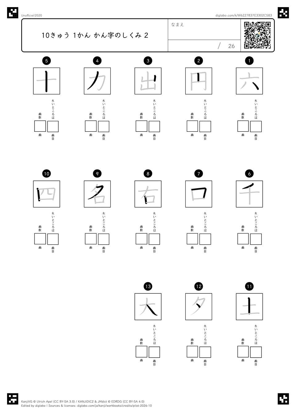 10きゅう 1かん かん字のしくみ 2の紙面