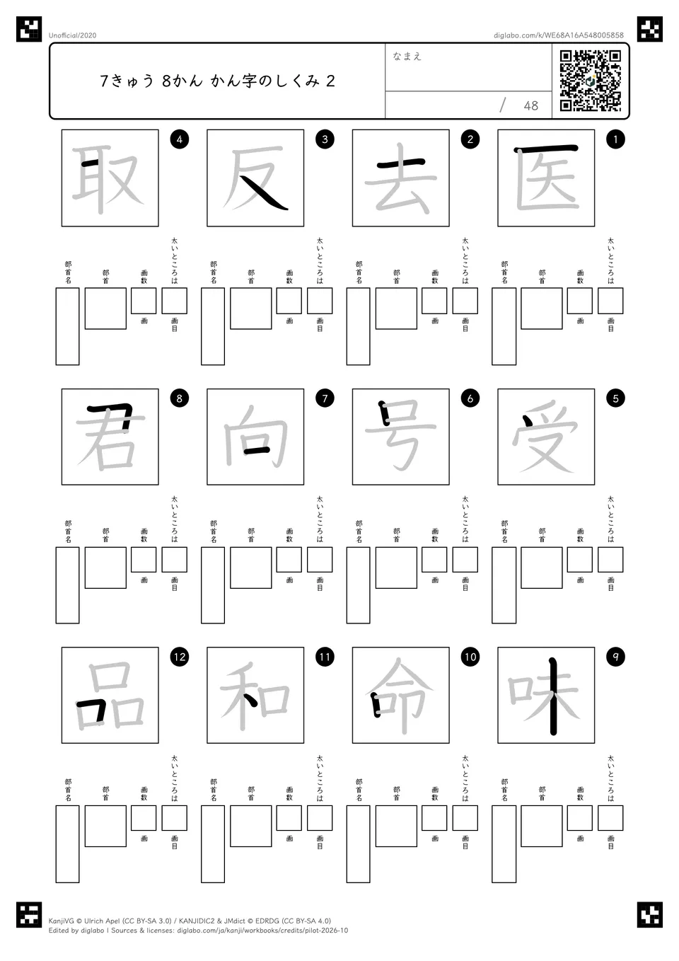 7きゅう 8かん かん字のしくみ 2の問題