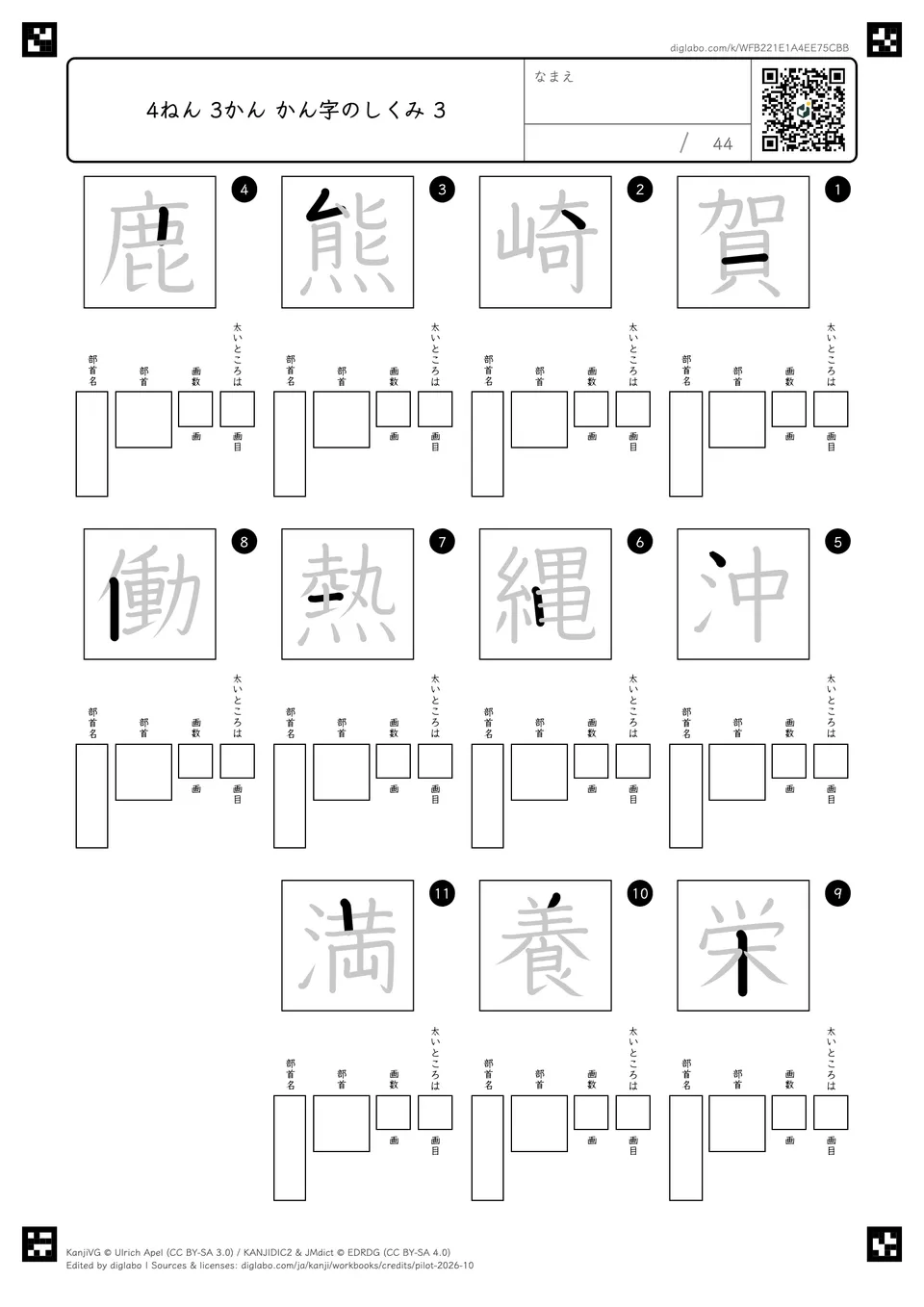 4ねん 3かん かん字のしくみ 3の紙面