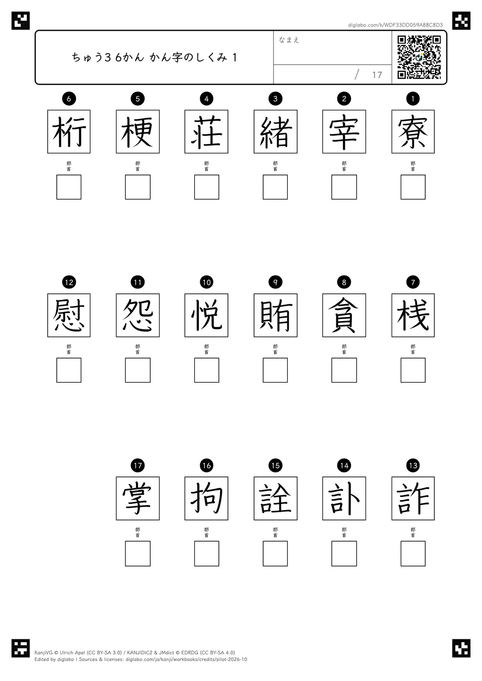 ちゅう3 6かん かん字のしくみ 1の紙面