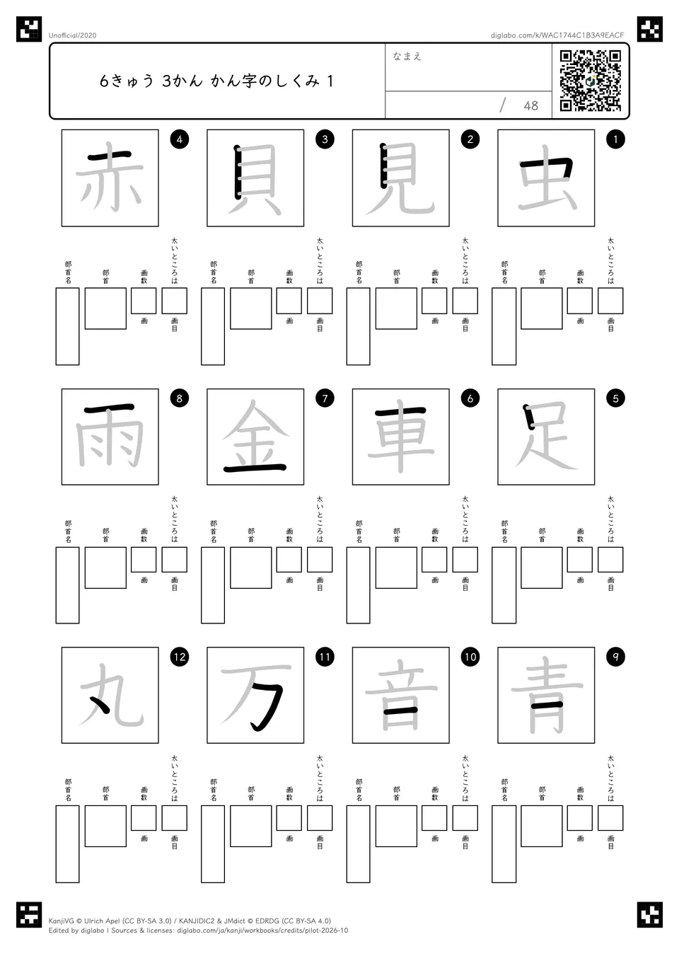 6きゅう 3かん かん字のしくみ 1の問題