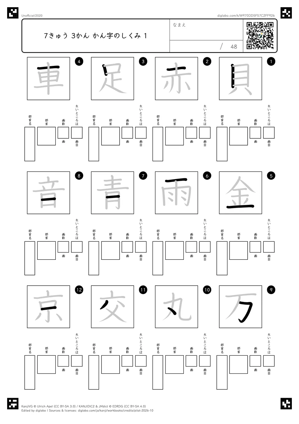 7きゅう 3かん かん字のしくみ 1の問題
