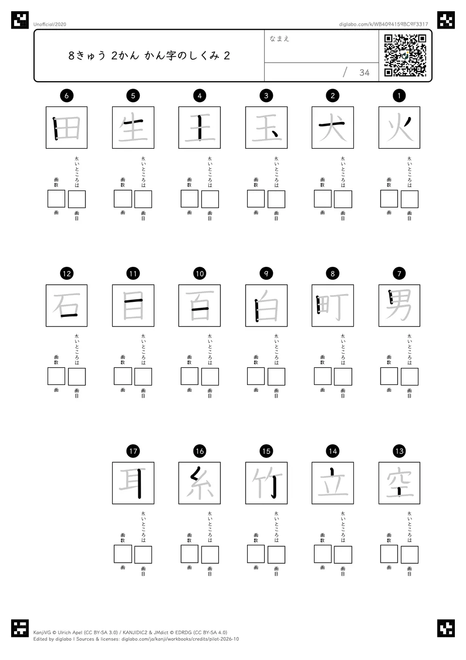 8きゅう 2かん かん字のしくみ 2の紙面