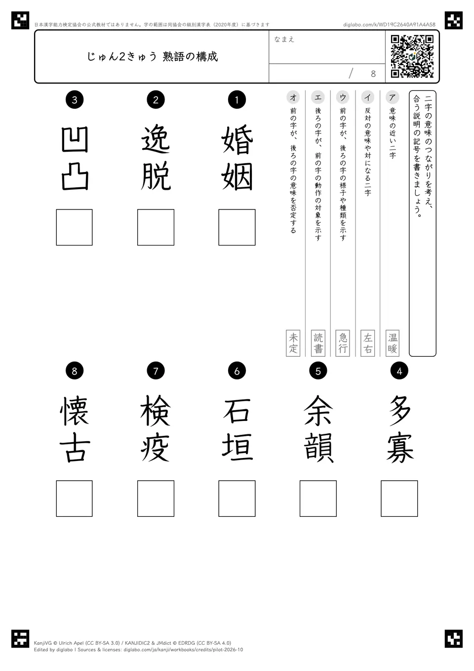 じゅん2きゅう 熟語の構成の紙面