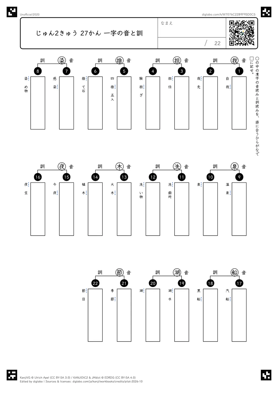 じゅん2きゅう 27かん 一字の音と訓の問題