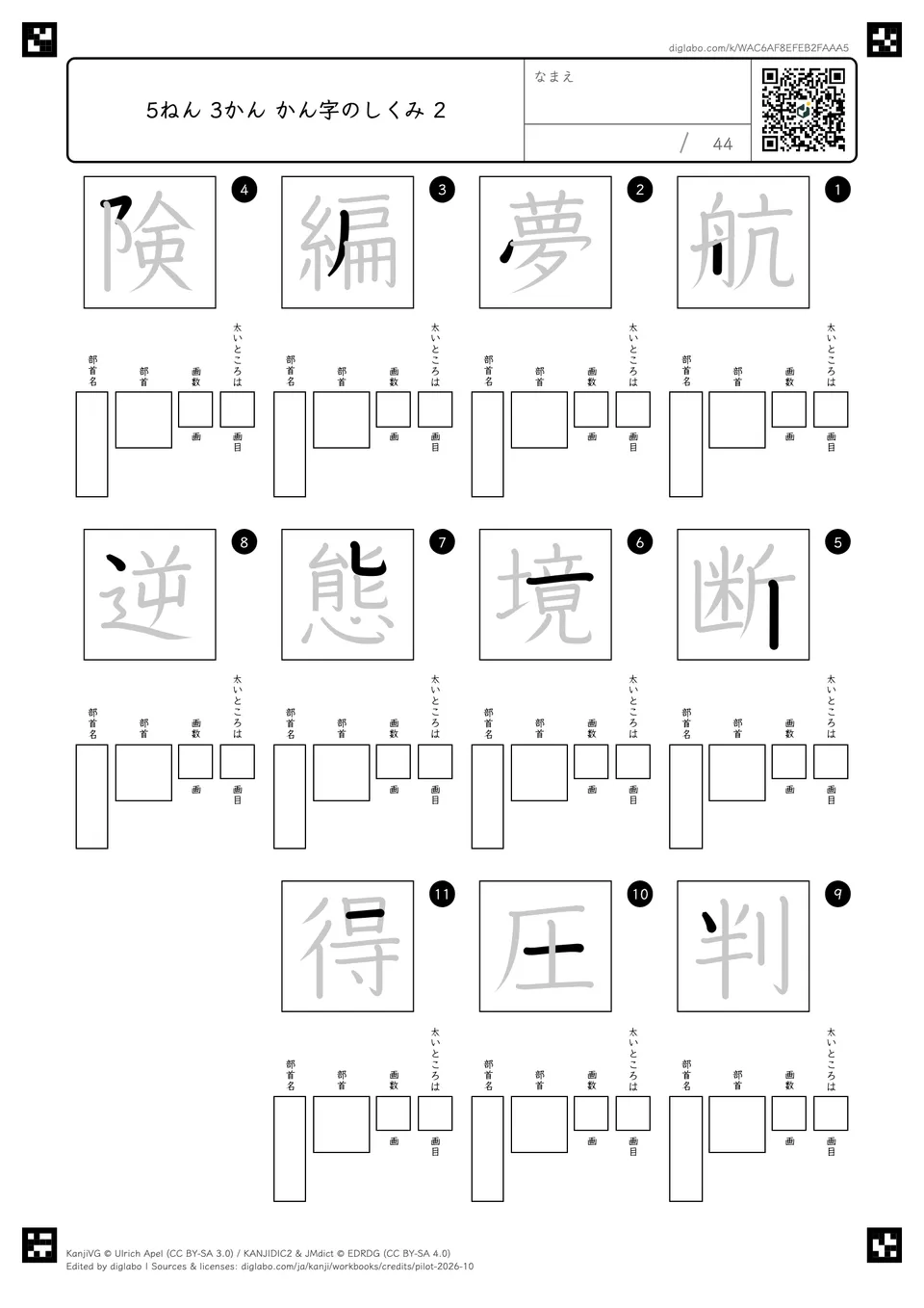 5ねん 3かん かん字のしくみ 2の紙面