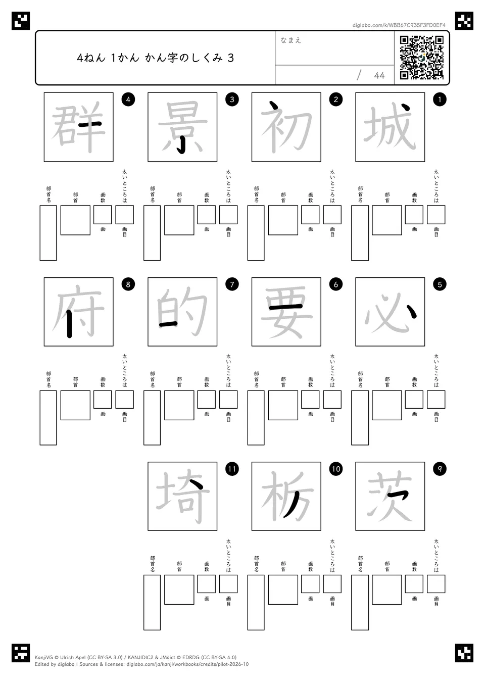 4ねん 1かん かん字のしくみ 3の紙面