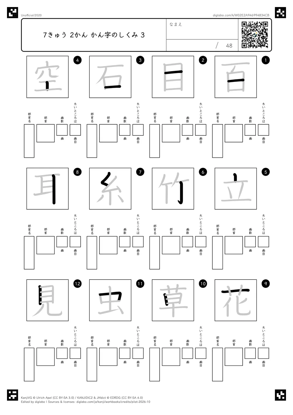 7きゅう 2かん かん字のしくみ 3の紙面