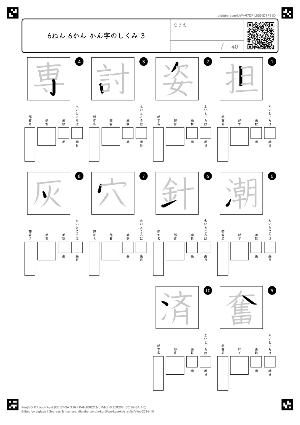 6ねん 6かん かん字のしくみ 3の紙面